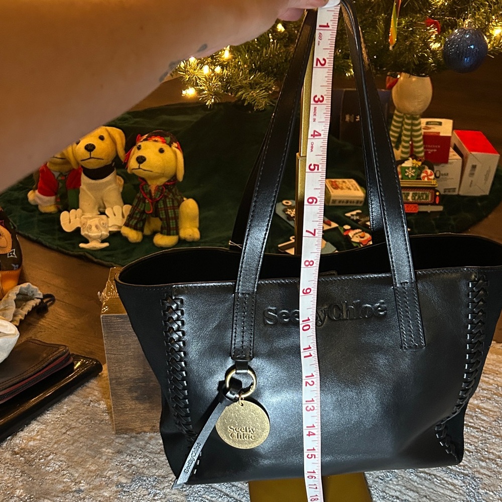 304. See By Chloe Black Leather & suede with removable Gold Charm w/coa - Picture 15 of 16